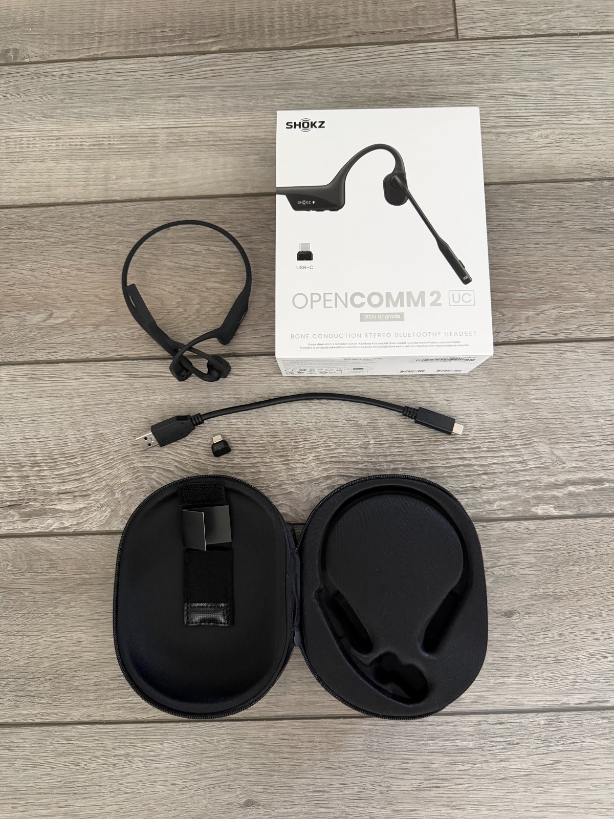 Shokz Opencomm 2 UC Headphones Black 2025 UPGRADE BT Bone Conduction USB-A Used