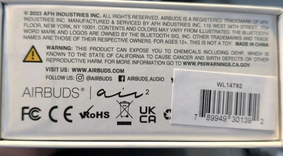 AIRBUDS True Wireless Earbuds AIR 2 2G Second Generation Black- Brand New