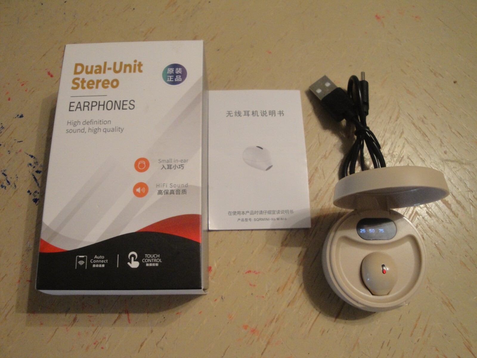 Dual-Unit Stereo Earphones small in ear HiFi Sound Auto Connect Touch #E215