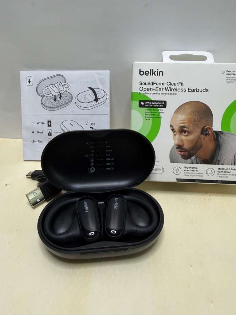 Belkin Open-Ear Earbuds | iPhone Compatible | Secure Ear Hooks for Gym & Running