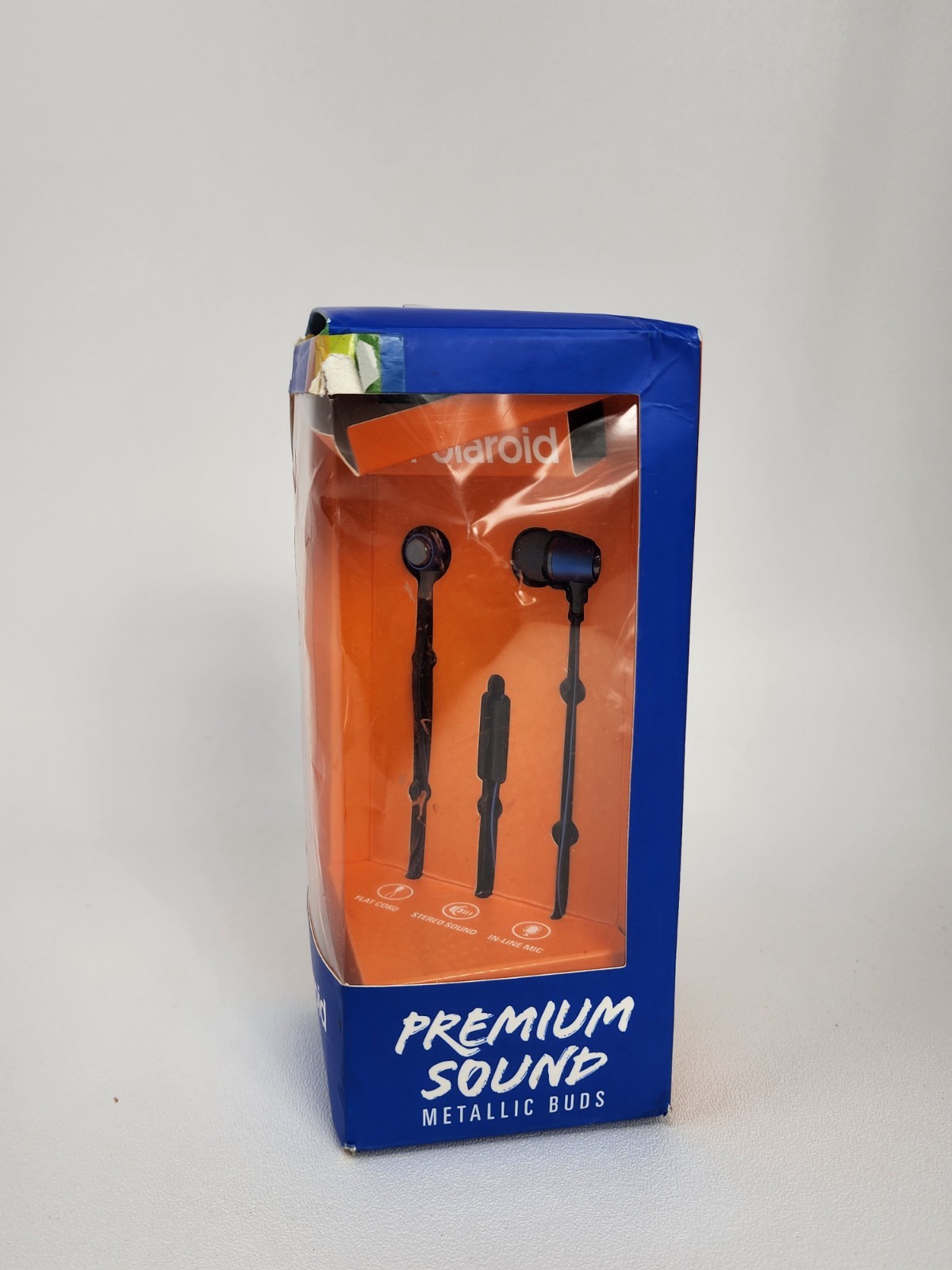 Polaroid Premium Sound Metallic Ear Buds, Blue and Gray