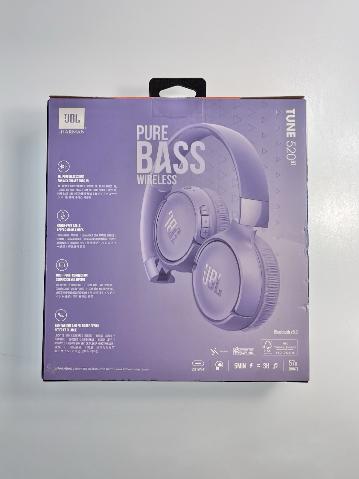 By Harman JBL Tune 520BT Wireless Pure Bass Earphones Purple