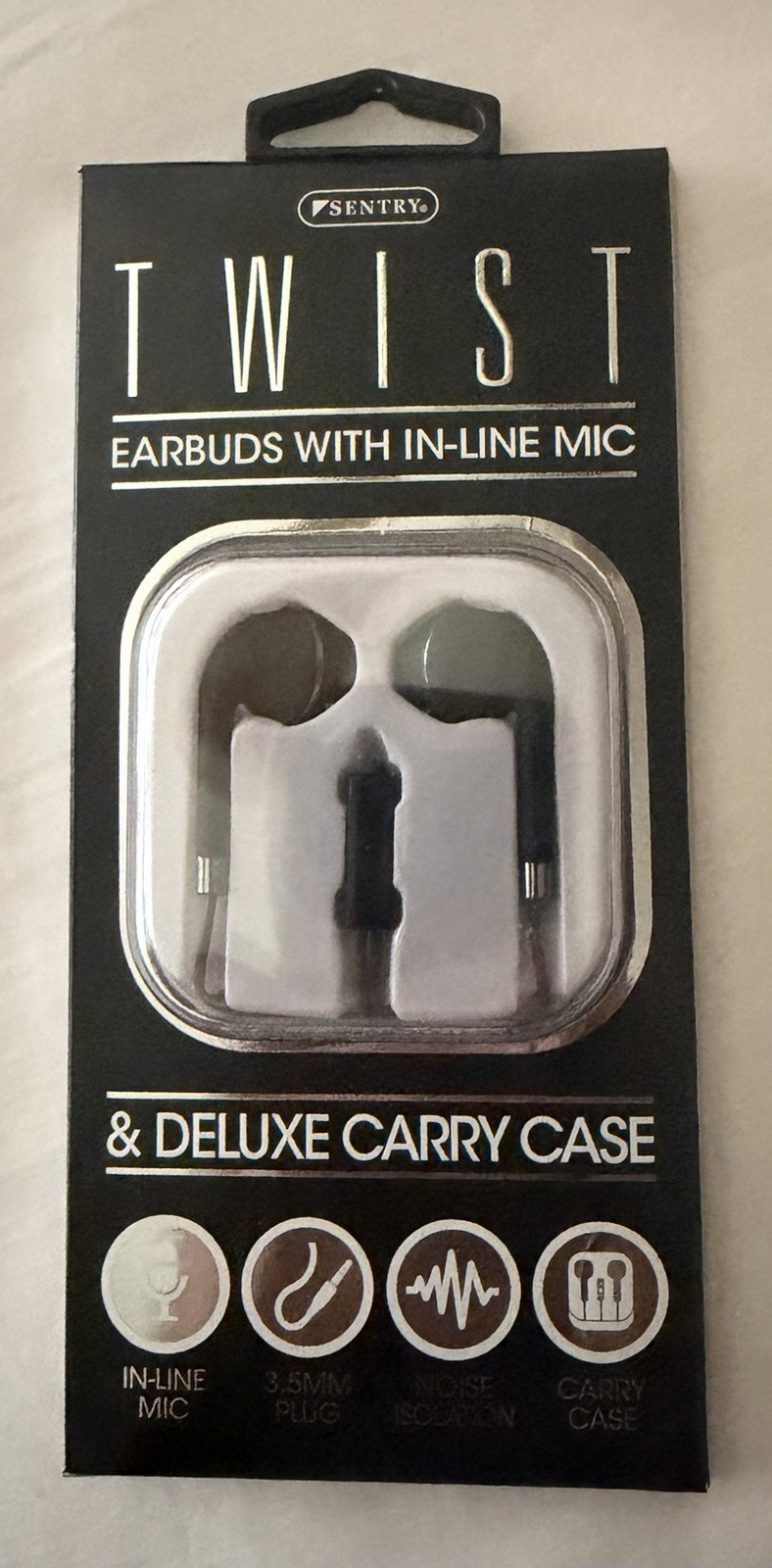 Sentry Twist Earbuds w/ Inline Mic 3.5mm Aux Connector and Carrying Case