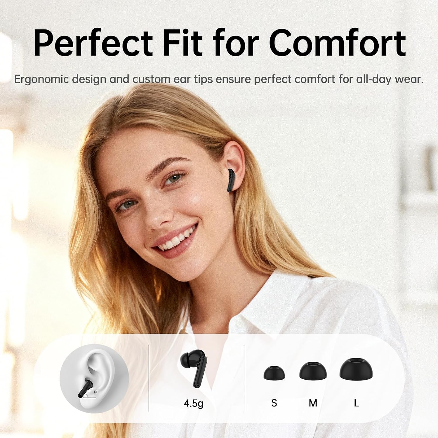 Adaptive Hybrid Active Noise Canceling 2026 Wireless Earbuds, 6 Mics ENC