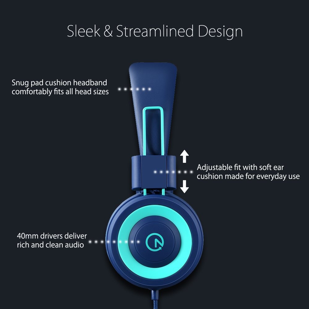 Kids Headphones – noot products K11 Foldable Stereo Tangle-Free 3.5mm Jack Wi…