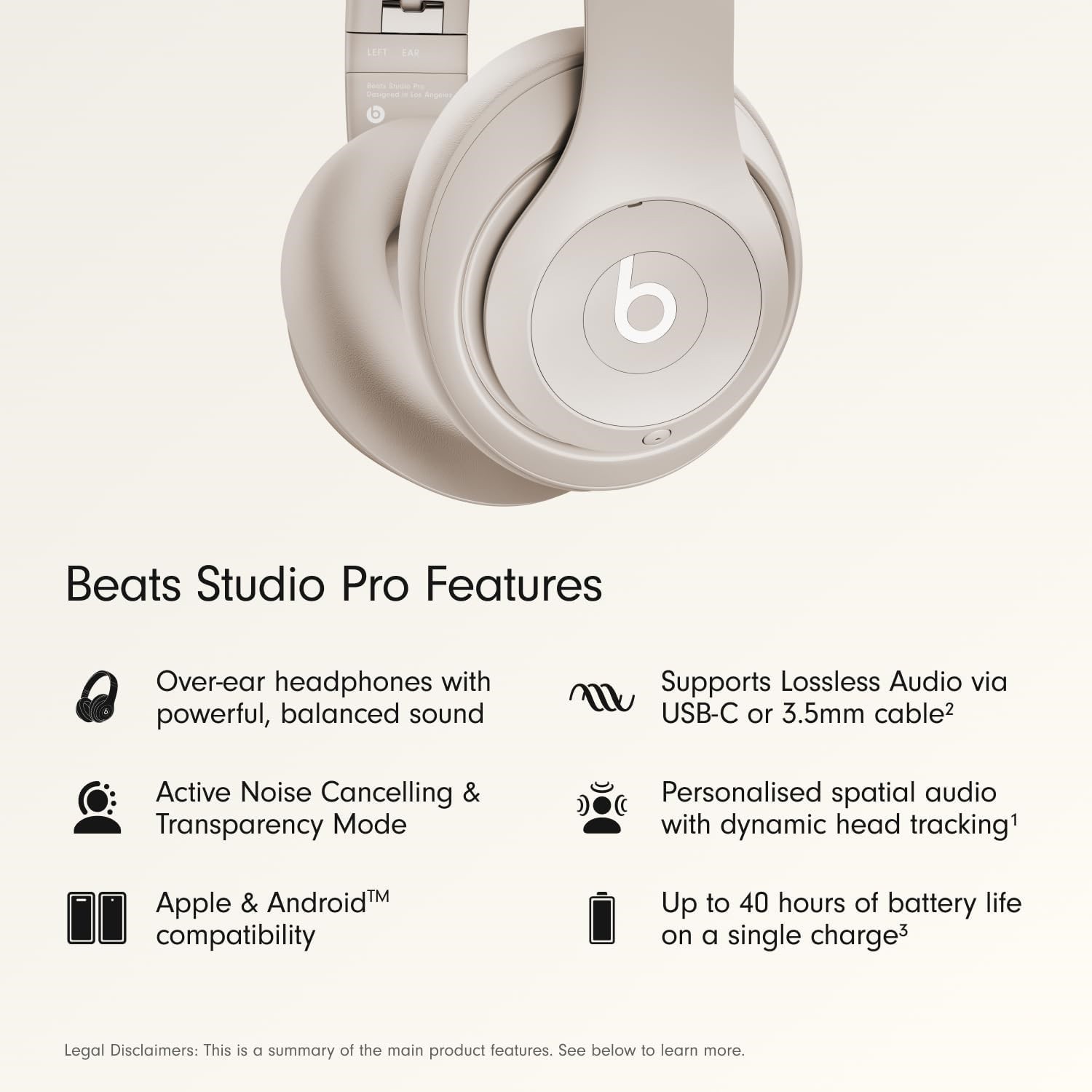 Beats Studio Pro Wireless Over-Ear Noise Cancelling Headphones, Sandstone
