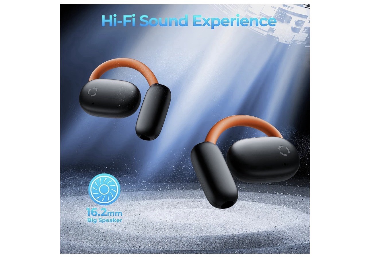 AI Translation Open-Ear Bluetooth Ear-Hook Earbuds w/ Case Black/Orange