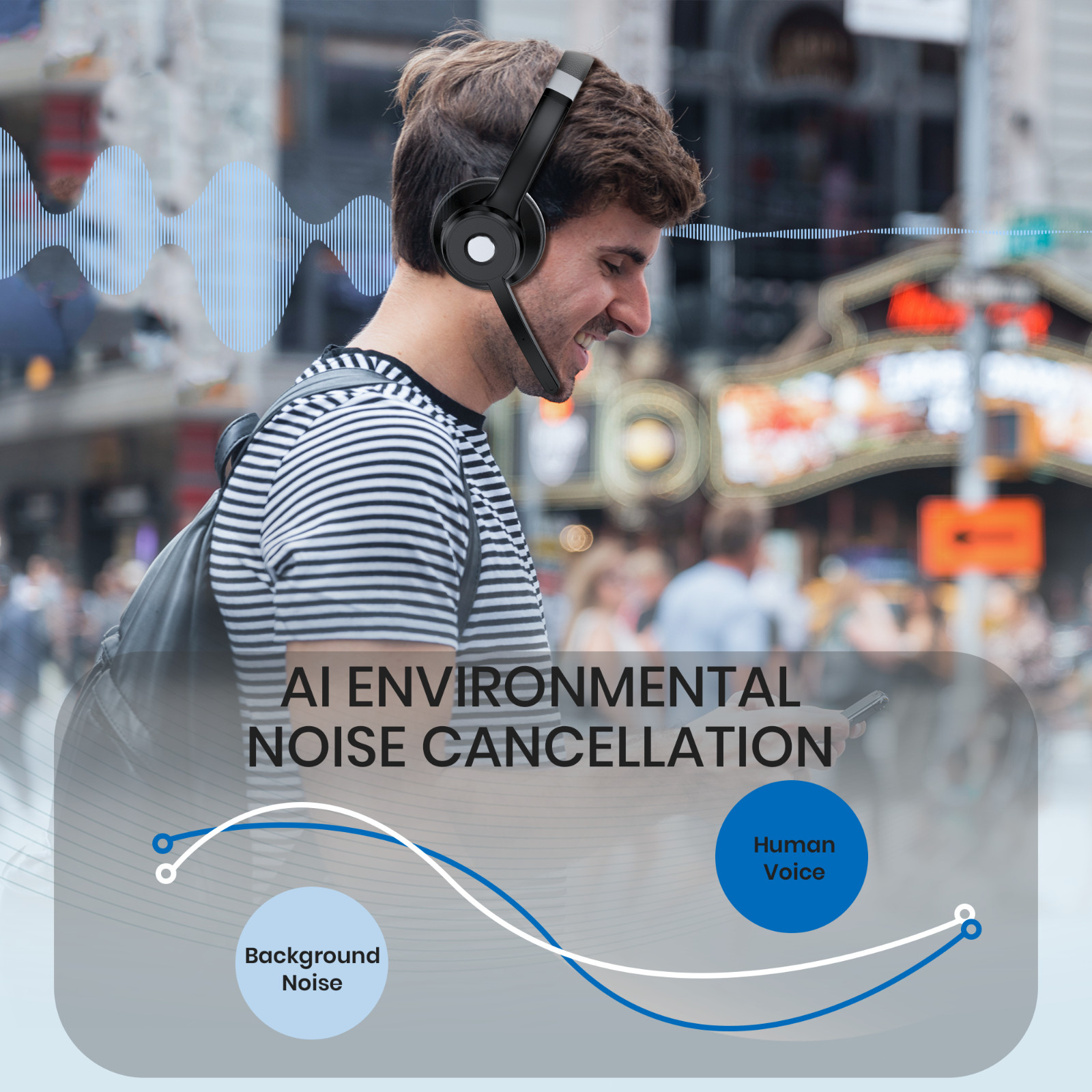 Wireless Bluetooth Headset w/ Mic Noise Cancellation For Phones PC Skype Meeting