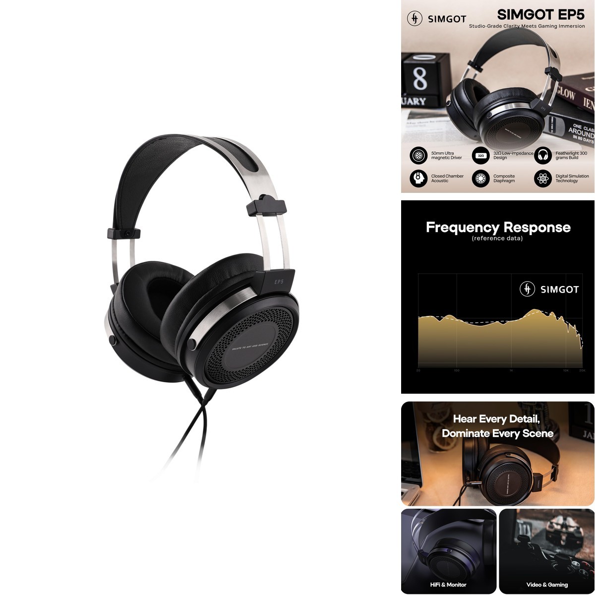 Linsoul SIMGOT EP5 50mm Ultra-Magnetic Drivers Over-Ear Headphones