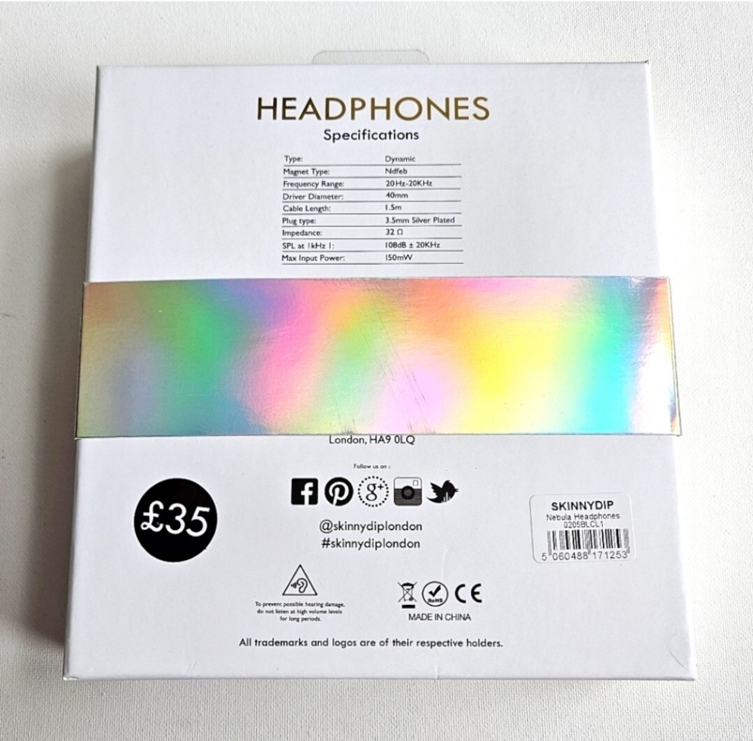 Skinny Dip Silver Blue Crystal Headphones NIB! $70 Retail!