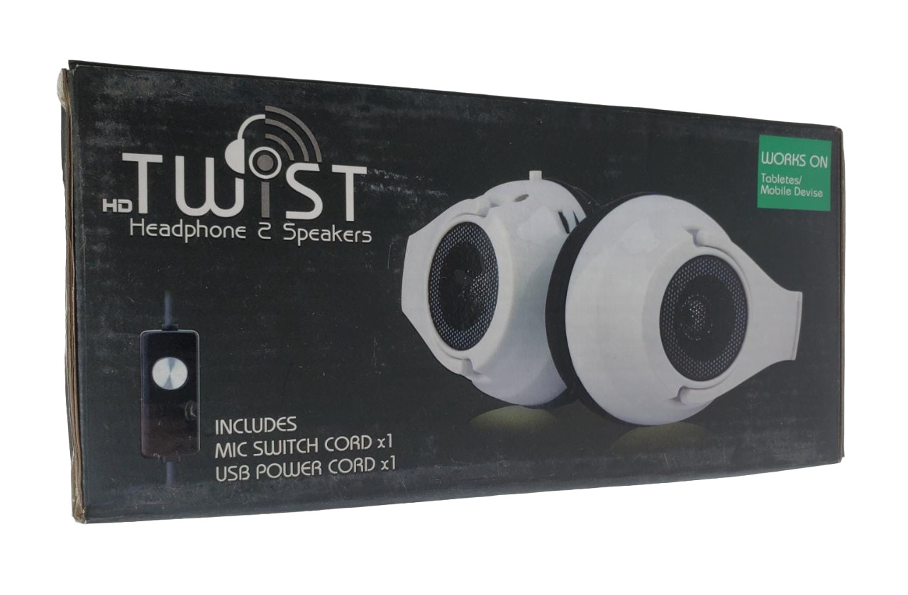 HD Twist Over Ear Headphones to Hybrid Speakers, White