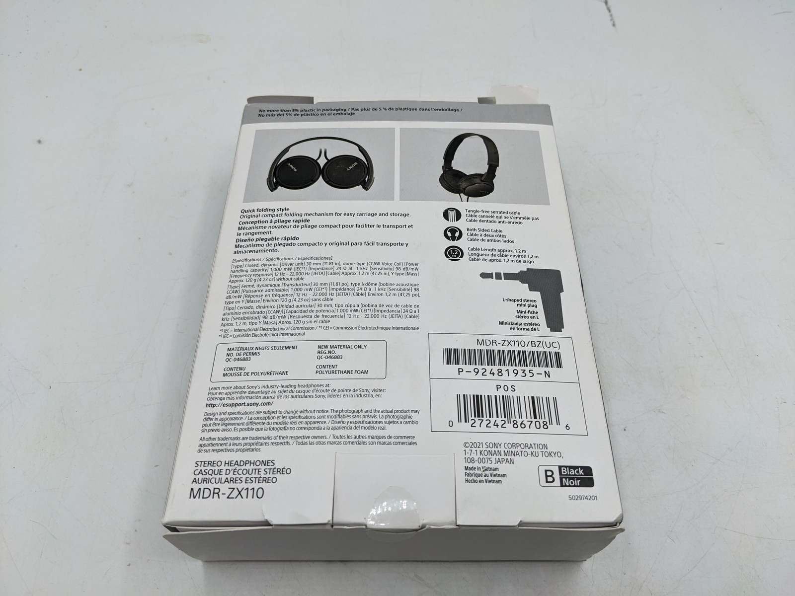 NEW Sony MDR‑ZX110 Wired On‑Ear Headphones Lightweight, Foldable, 30 mm Drivers