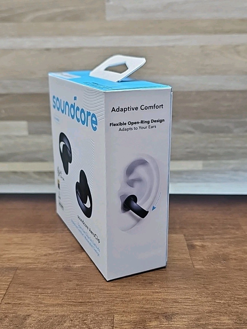 Soundcore AeroClip Open-Ear Earbuds Clip-On Headphones Adaptive Comfort 4 Mic OB