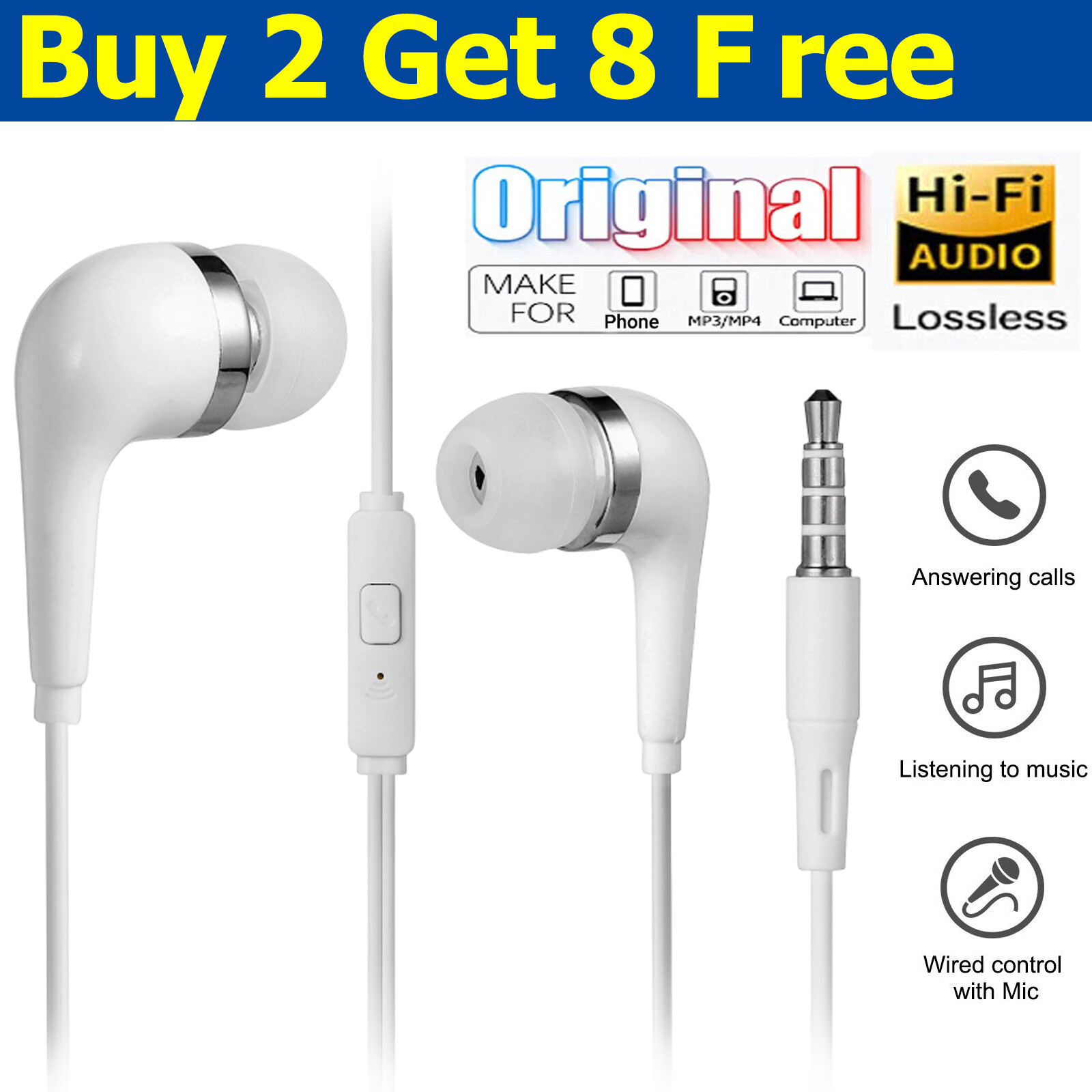 3.5mm In-Ear Earphone Headphone With Mic Stereo Headset For Cell Phone Laptops