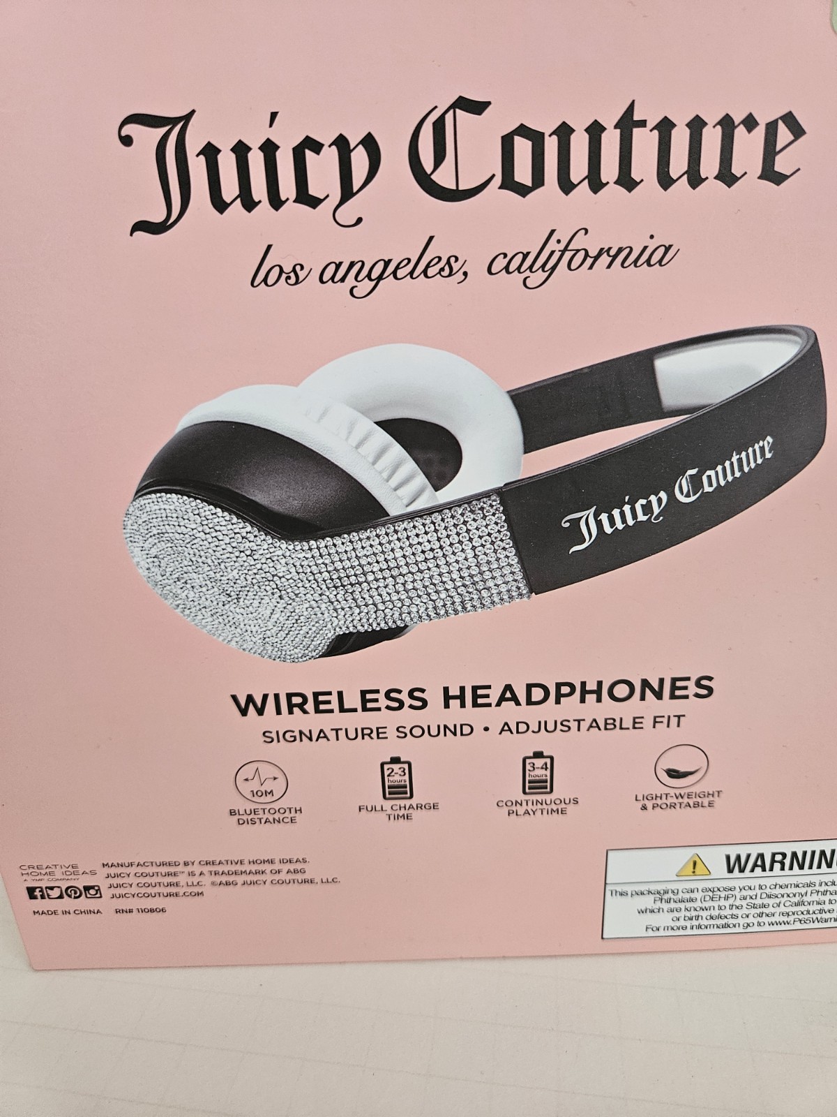 New Juicy Couture Wireless Headphones Rhinestone White Blck Bluetooth Electronic