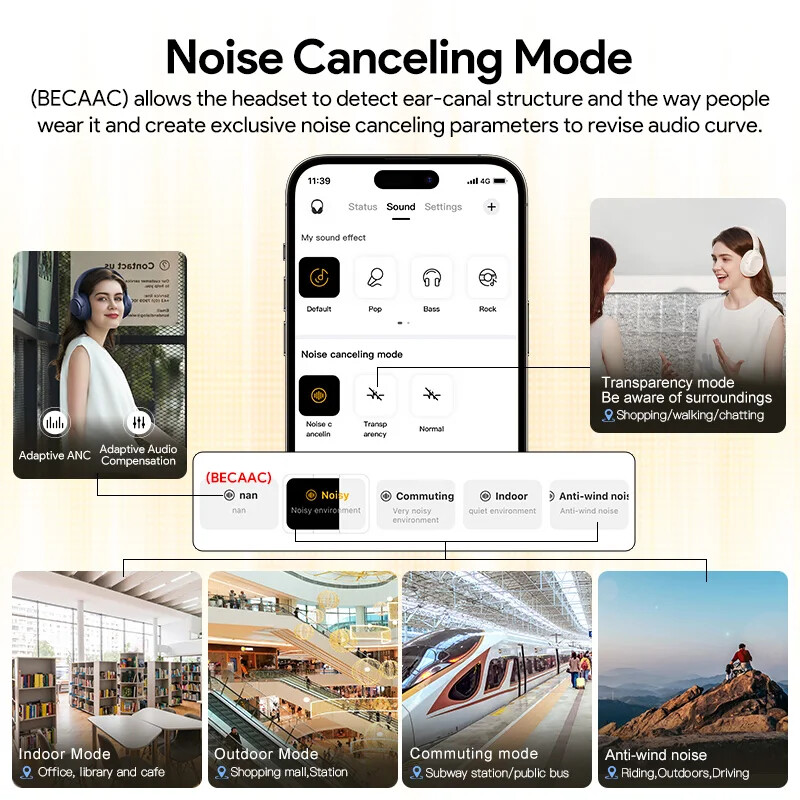 H3 ANC Bluetooth 5.4 Wireless Headphones with 60H Playtime & Hi-Res Audio