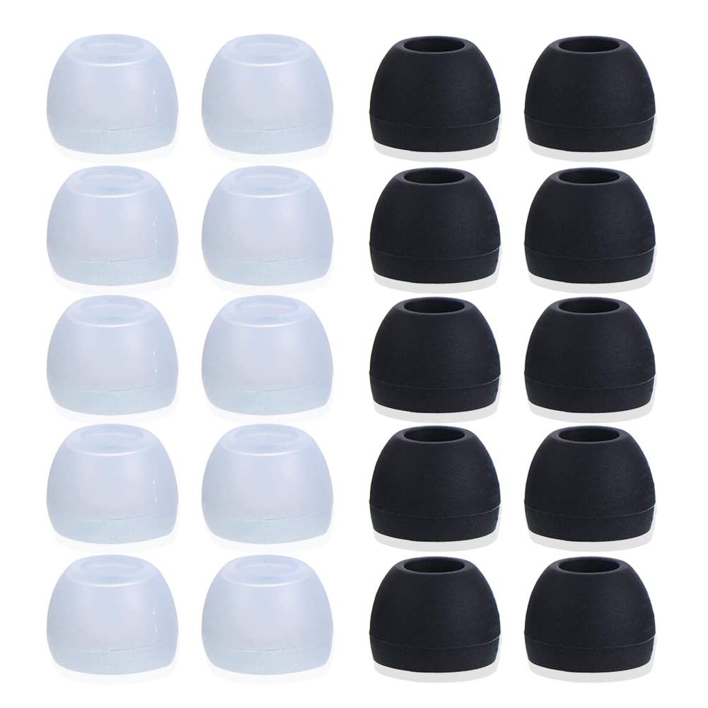 20 Pcs Medium Silicone Earbud Cap Tip Cover Replacement – 10 Black, 10 Clear Tit
