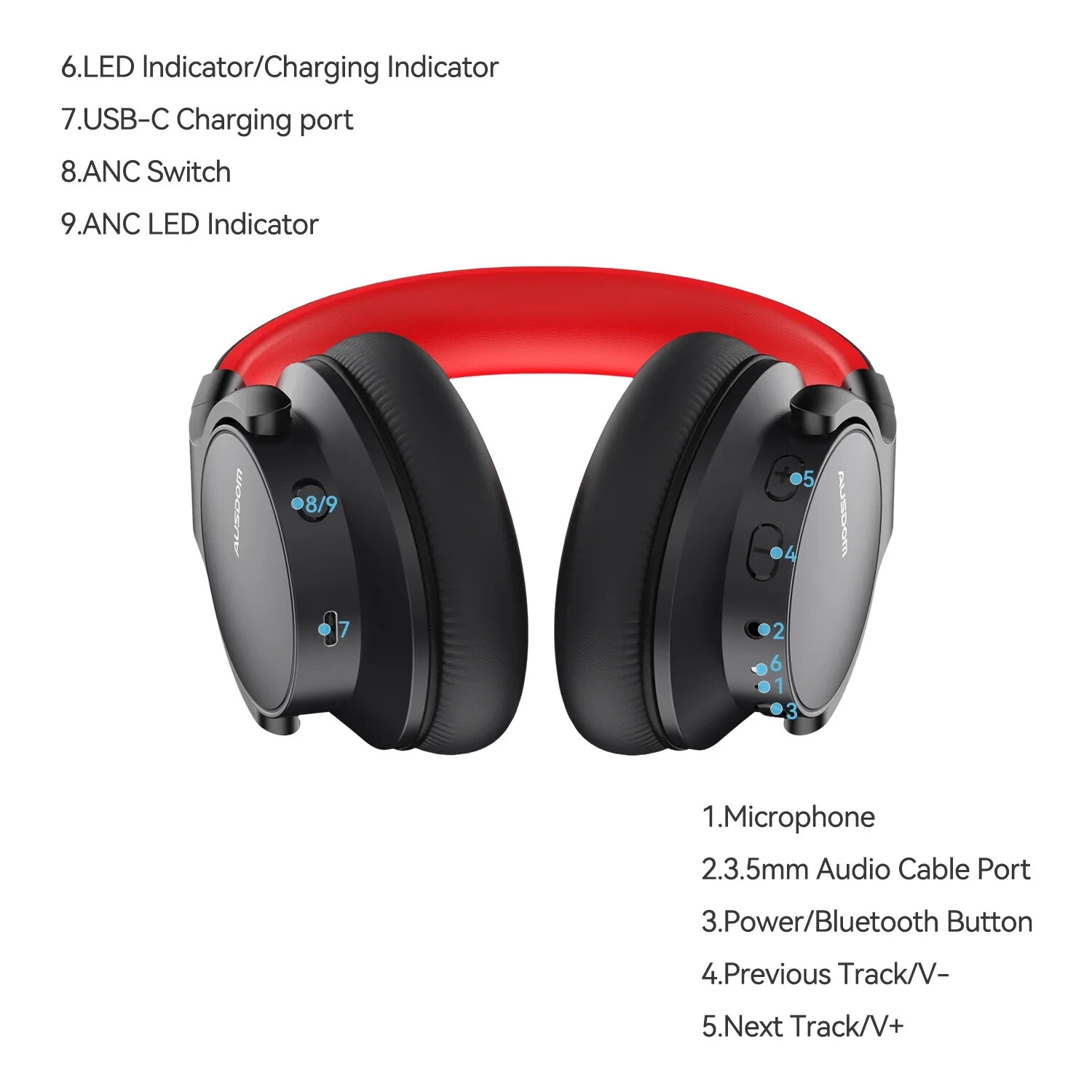 AUSDOM E7 Active Noise Cancelling Headphones, Wireless over Ear Bluetooth 5.0 He
