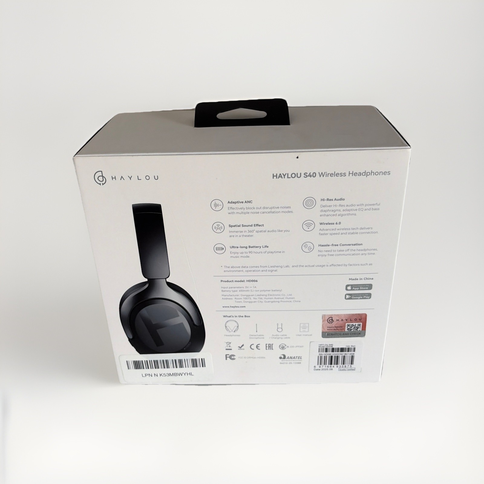 HAYLOU S40 ANC Wireless Headphones 50dB ANC LDAC BT 6.0 Hi-Res Audio 90H