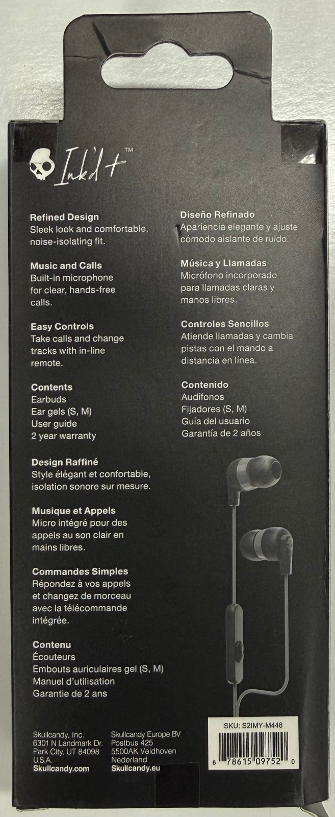 Skullcandy “Ink’d+” Earbuds w/Microphone (BLACK)(S2IMY-M448)(118)