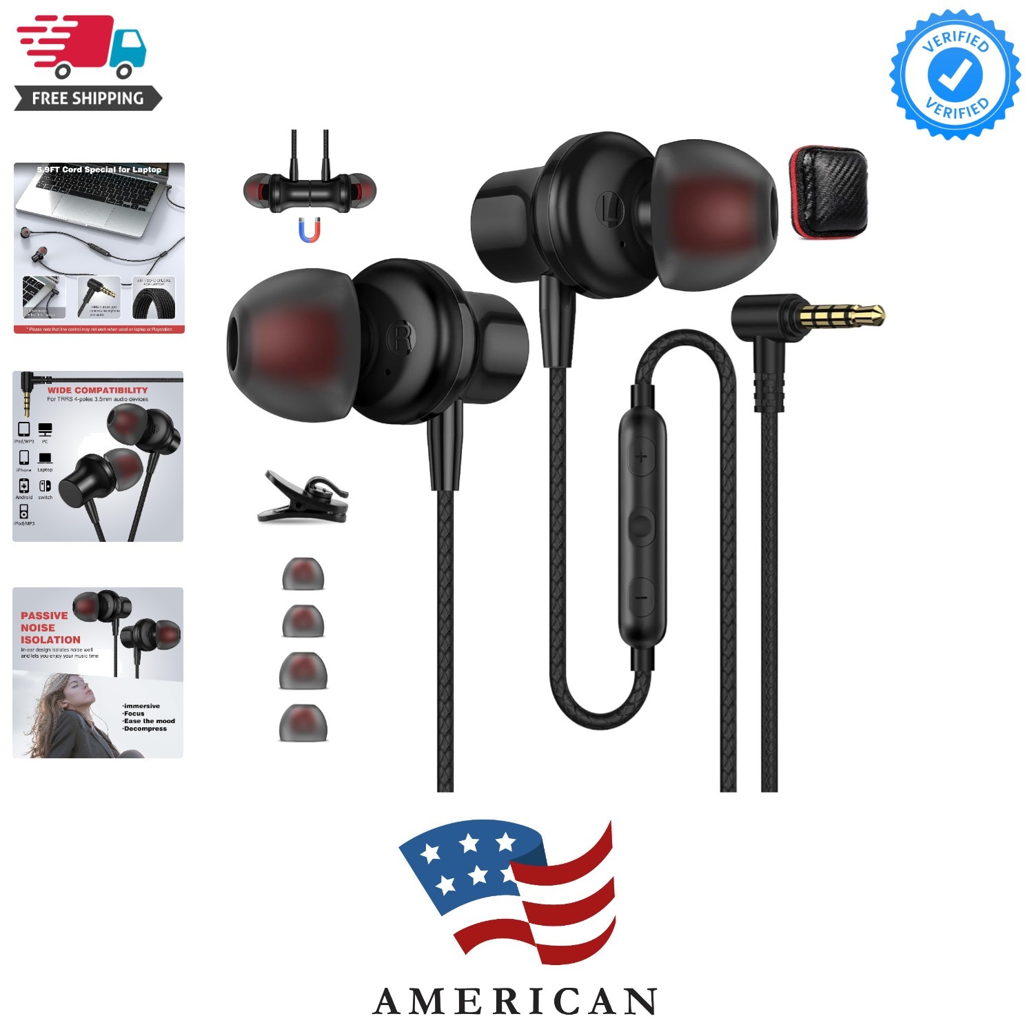 3.5mm Headphones 5.9 ft Long Cord Wired Earbuds with Microphone Noise Isolati…