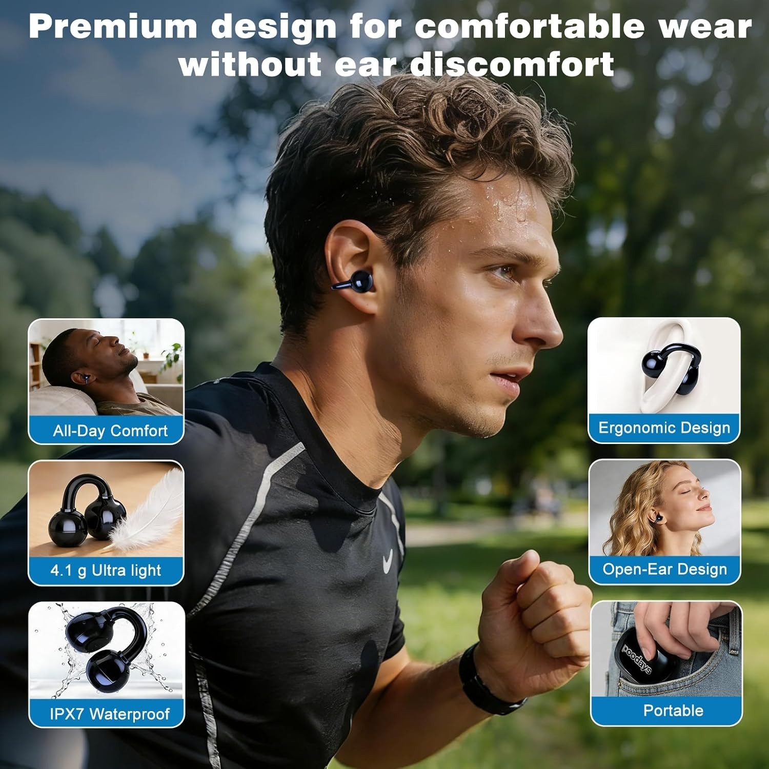 Bluetooth Translation Earbuds with Open-Ear Design: 5H Battery Life, Waterproof