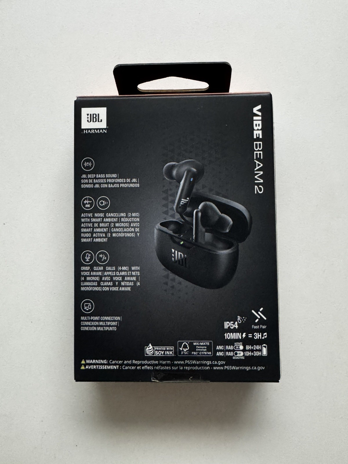 JBL – Vibe Beam 2 Noise Cancelling Earbuds – Black – Sealed
