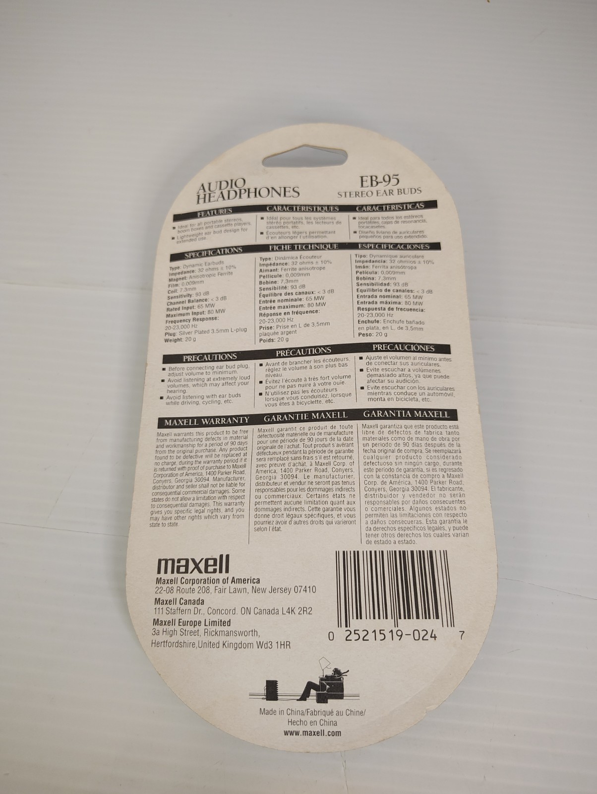 Maxell EB-95 Stereo Earbuds Headphones Vintage New Stock