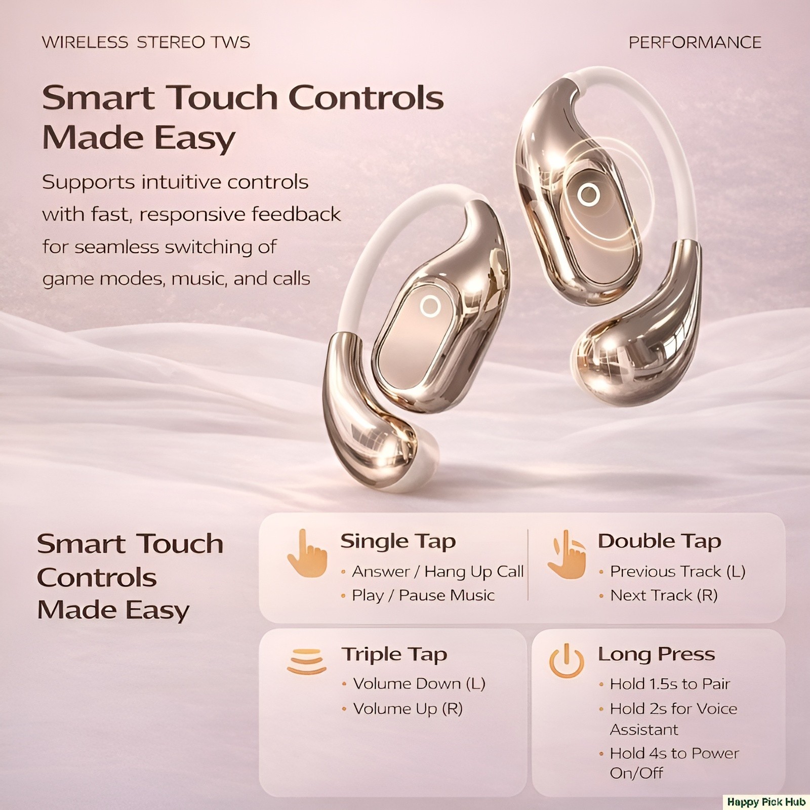 Open Ear Bluetooth Wireless Earbuds Ear Hook Noise Reduction Headphones