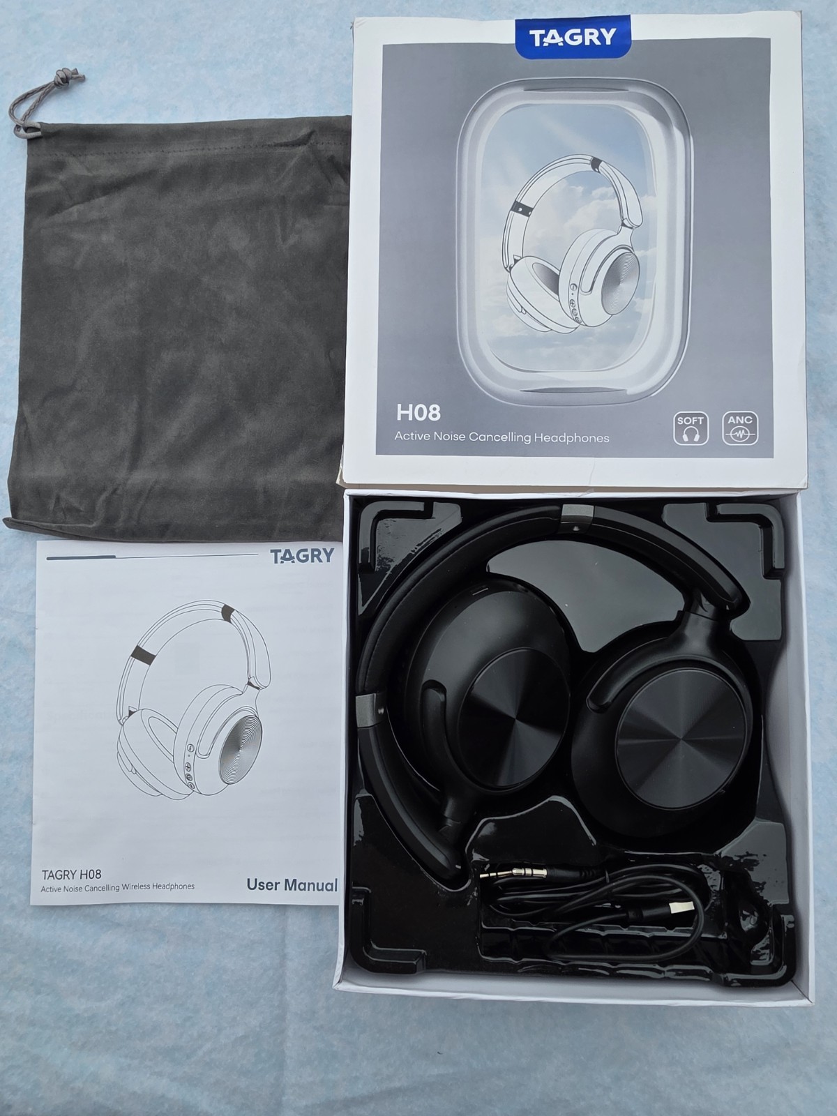 TAGRY H08 Noise Cancelling Headphones, 40mm Driver, Fast Charge, White
