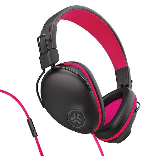 JLab JBuddies Pro Wired Over-Ear Kids Headphones Built-in Volume Folding Pink
