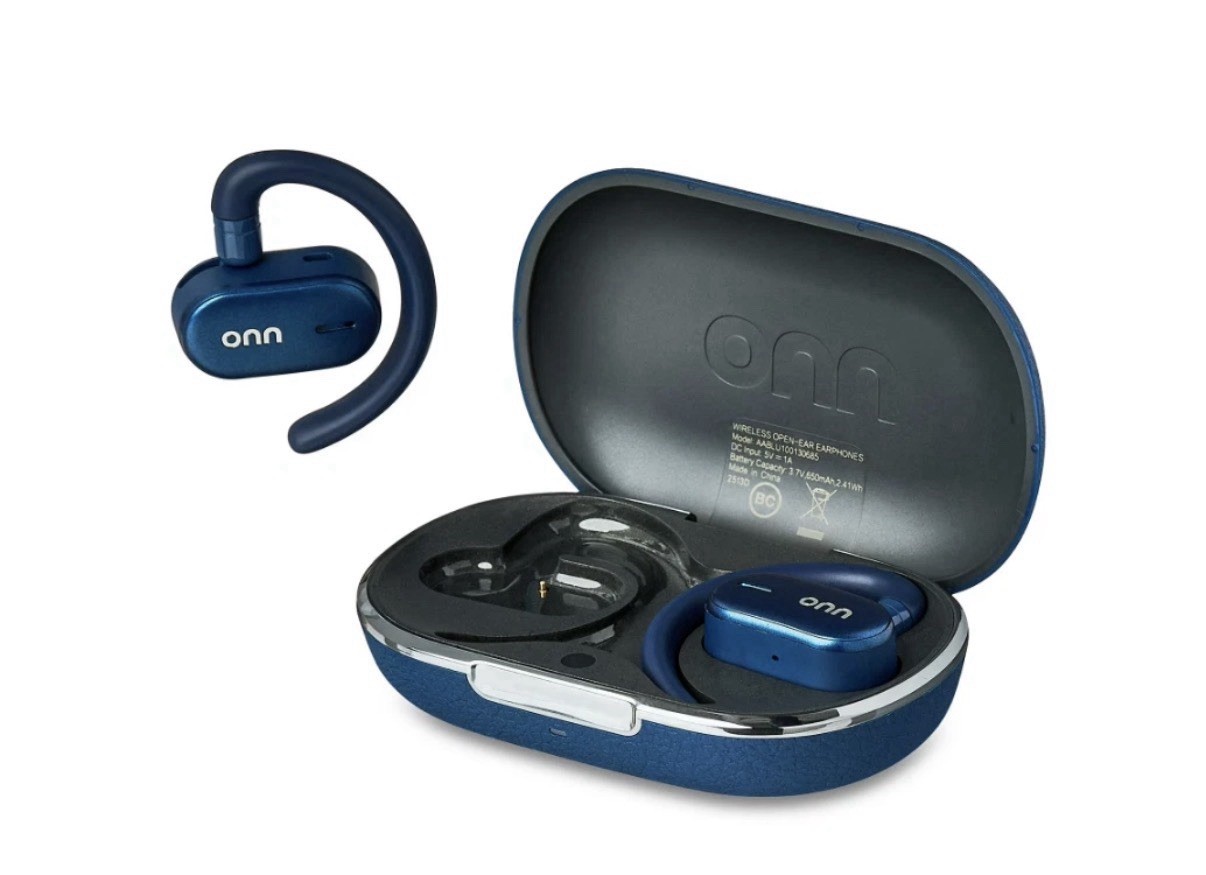 ONN Wireless Open-Ear Earphones Bluetooth Headset ENC Microphones Blue