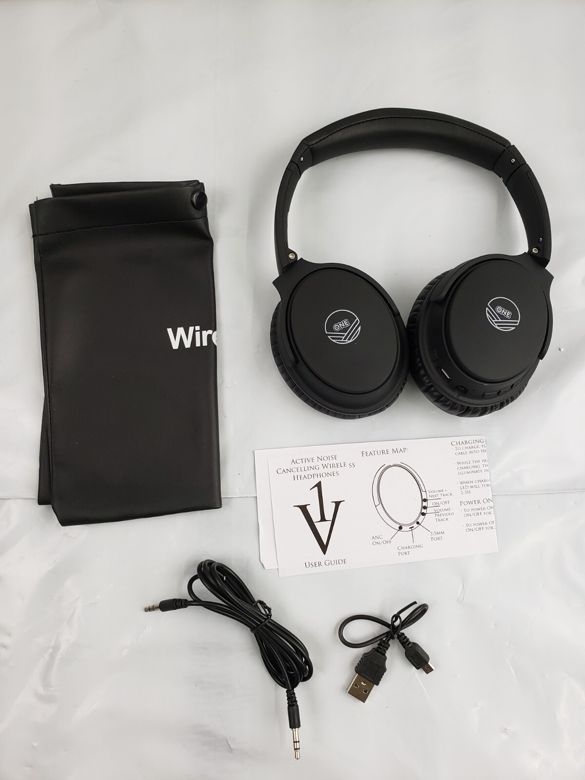 New 1VoiceNYC Wireless Bluetooth 4.2 Over Ear Headphones Noise Cancelling -Black