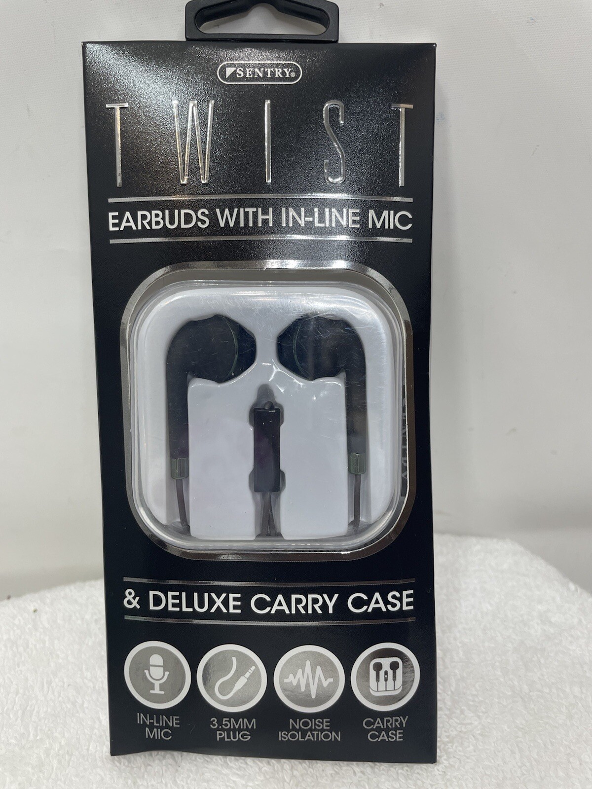 Sentry Twist Earbuds w/ Inline Mic 3.5mm Aux & Carrying Case Gray