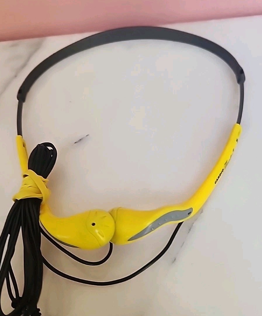 Vintage Cardio Theater Fitness Headphones Wired Yellow Black Gym Equipment 90s