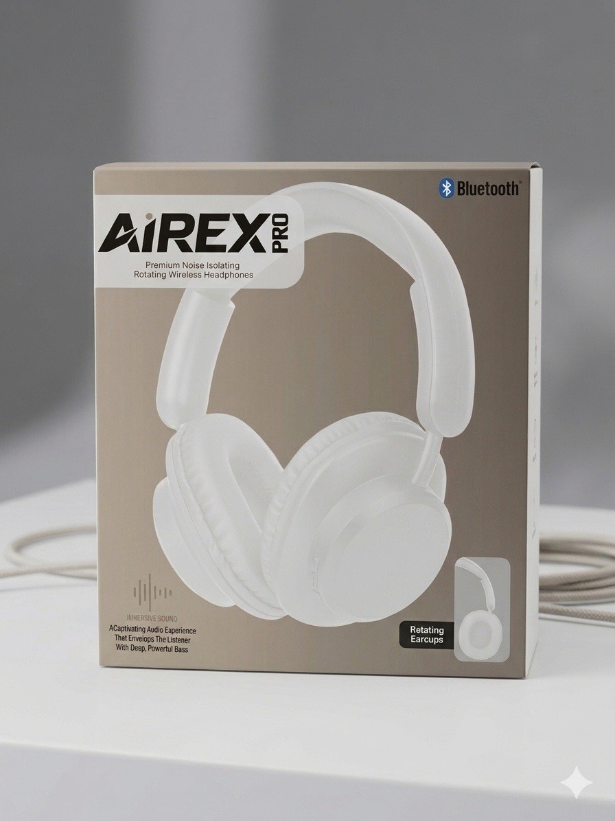 AiREX AiREX PRO Bluetooth Noise Isolating Over-Ear Headphones Mic USB-C White