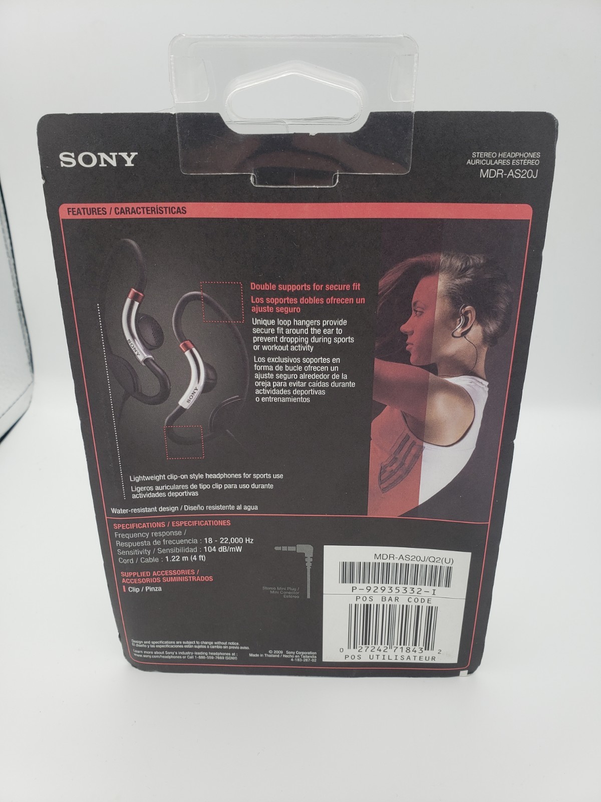 SONY MDR-AS20J Active Style Sport Clip On Headphones Double Support Loop Hangers
