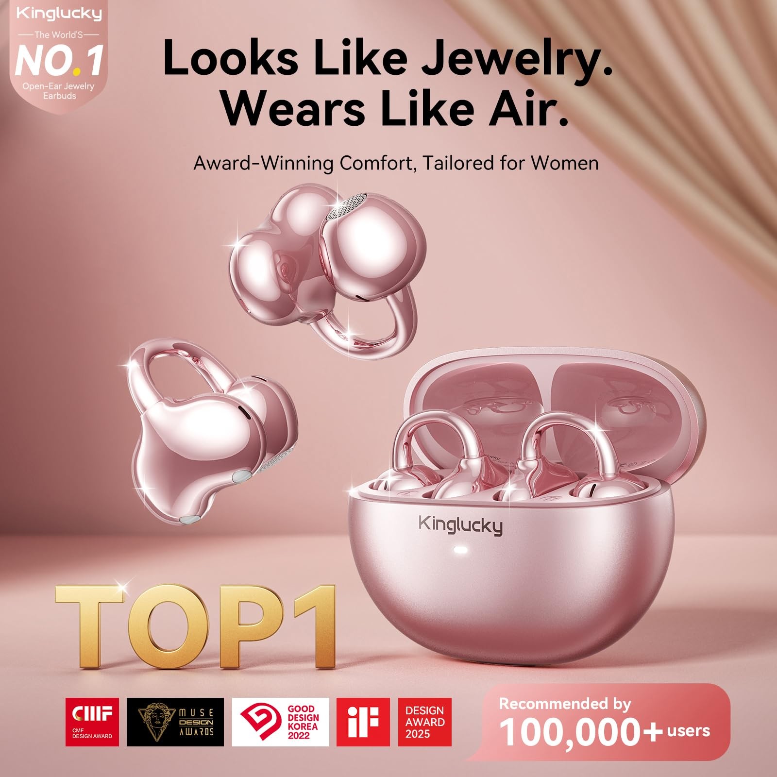 Kinglucky Jewelry-Inspired Clip-On Earbuds with Butterfly Earrings Comfortabl…