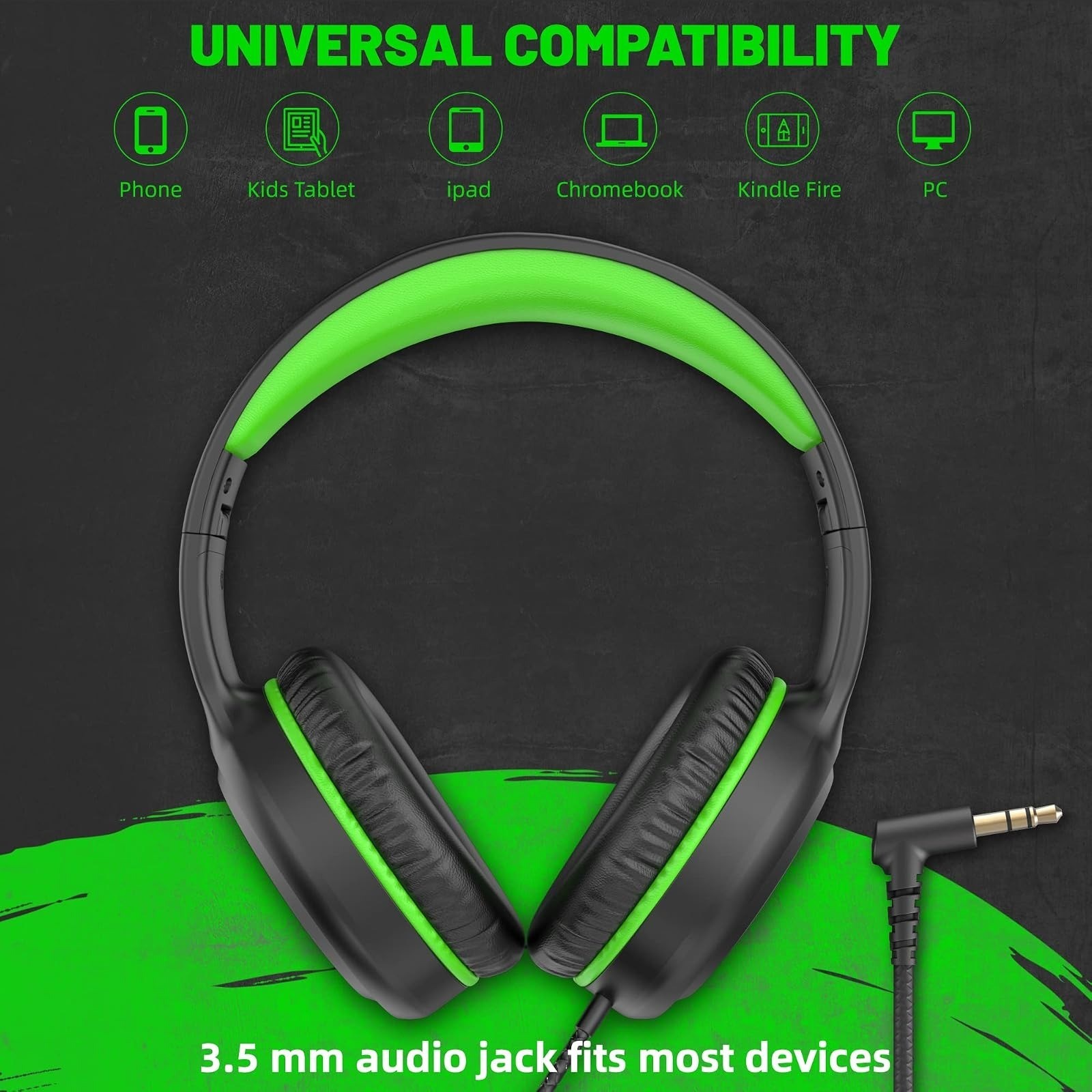 UKELALA U2 Green Wired Headphones for Kids & Adults – Lightweight & Portable