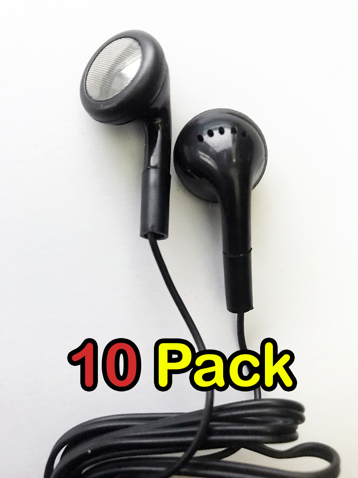 10 Pack of BLACK 3.5mm In Ear Earbuds – Individually Wrapped