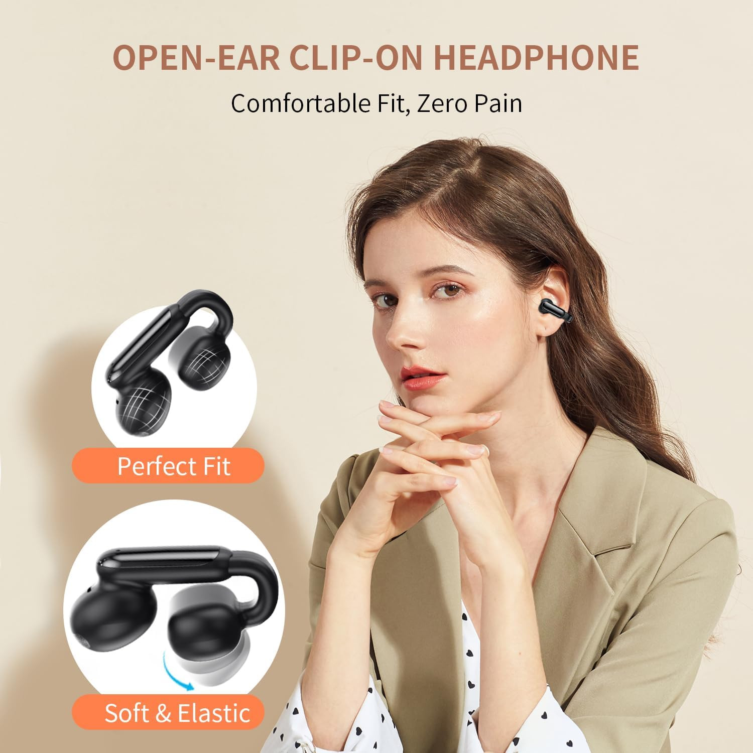 Clip on Earbuds, Open Ear Clip Wireless Earbuds Bluetooth 5.4, Clear Voice