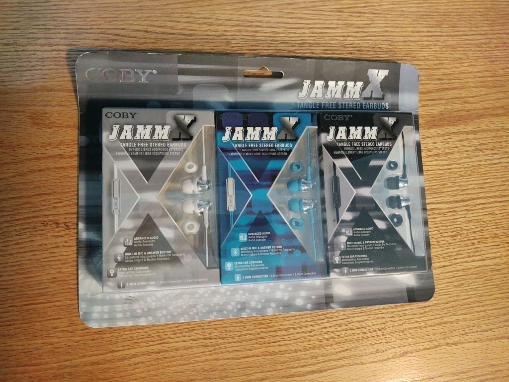 Coby JammX Tangle Free Stereo Earbuds Lot of 3 Silver Blue Black