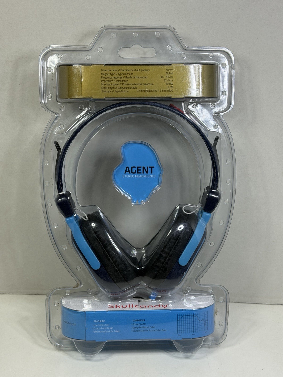 Skullcandy Agent 40mm Blue Hi-Fidelity Over Ear Wired Headphones NEW SEALED RARE