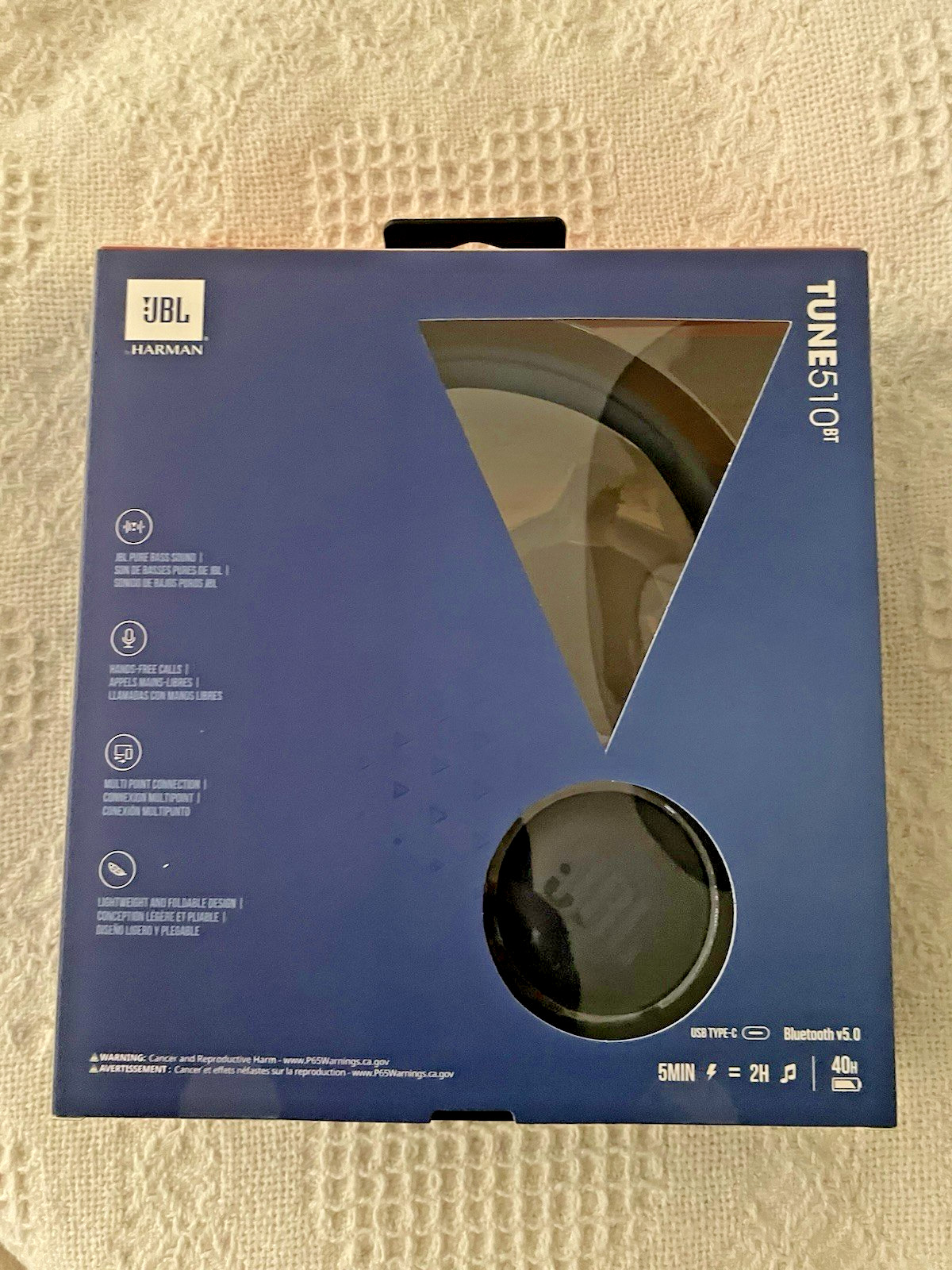 BL Tune 510BT Wireless Bluetooth On-Ear Headphones Blue New Sealed Pure Bass