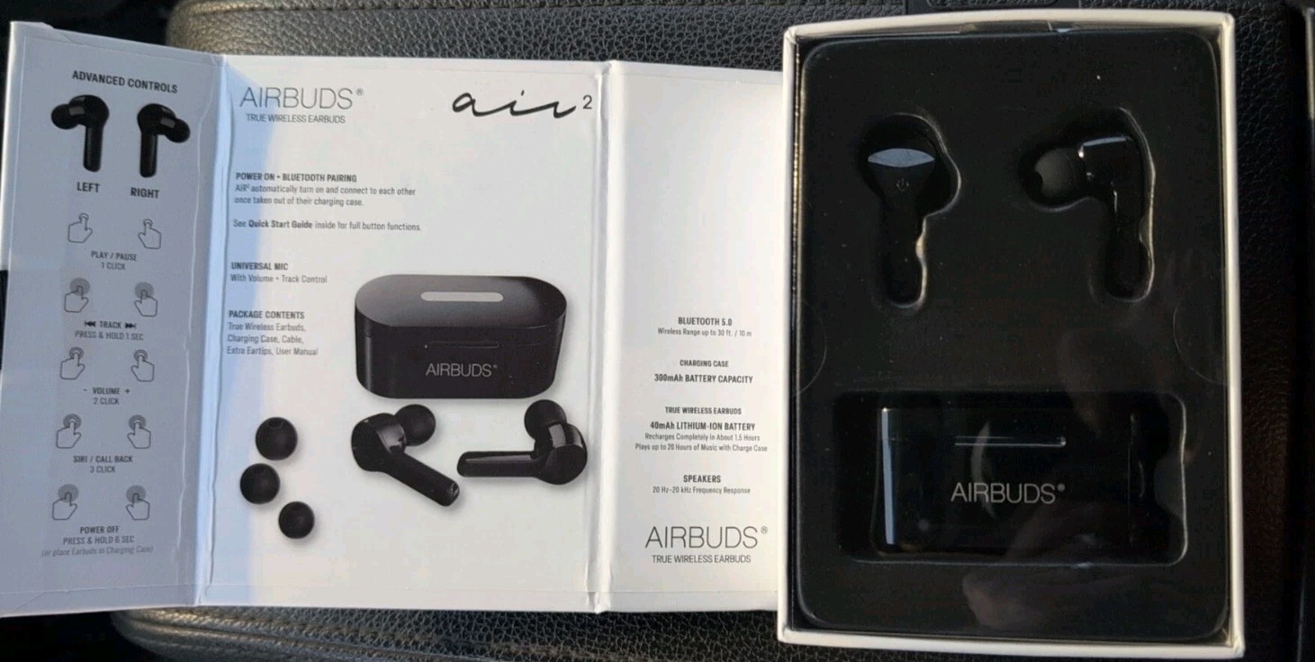 AIRBUDS True Wireless Earbuds AIR 2 2G Second Generation Black- Brand New