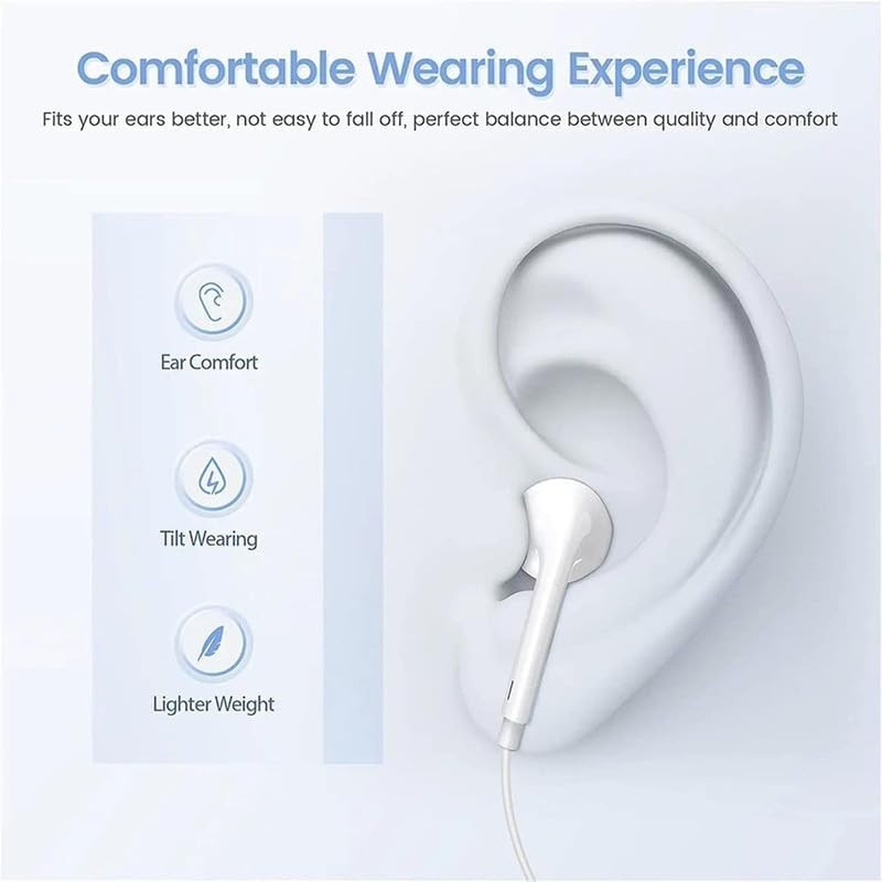 2 Pack Wired Earbuds with Microphone and Volume Contontrol, 3.5mm Jack – White
