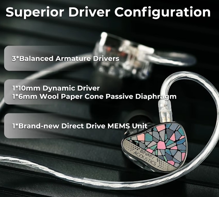 Binary EP321-MEMS – IEM 2DD+3BA+MEMS Hi-Res Audiophile (4.4mm)