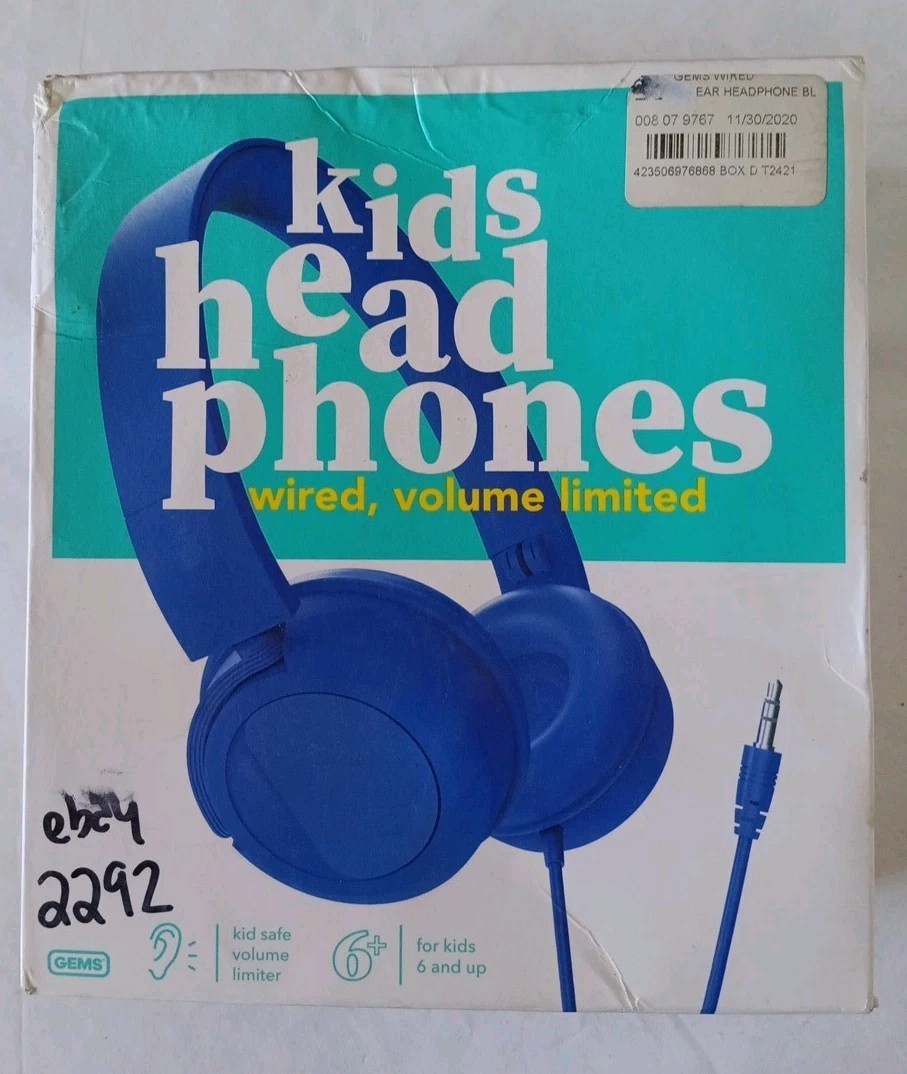Gems Kids Wired On-Ear Headphones, Adjustable, Foldable, 3.5mm Audio Jack #2292