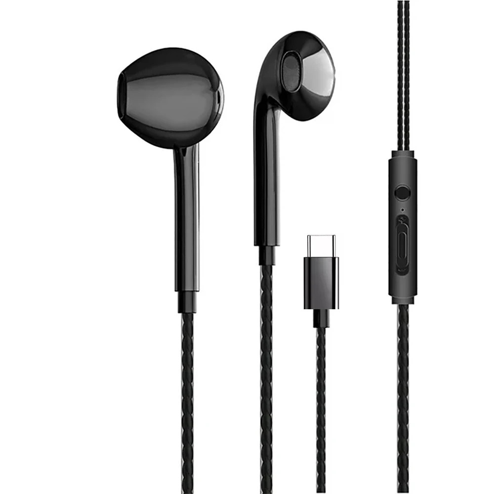 Type C Wired Earphones In-Ear Headset with Microphone 3.5mm Stereo Bass Headphon