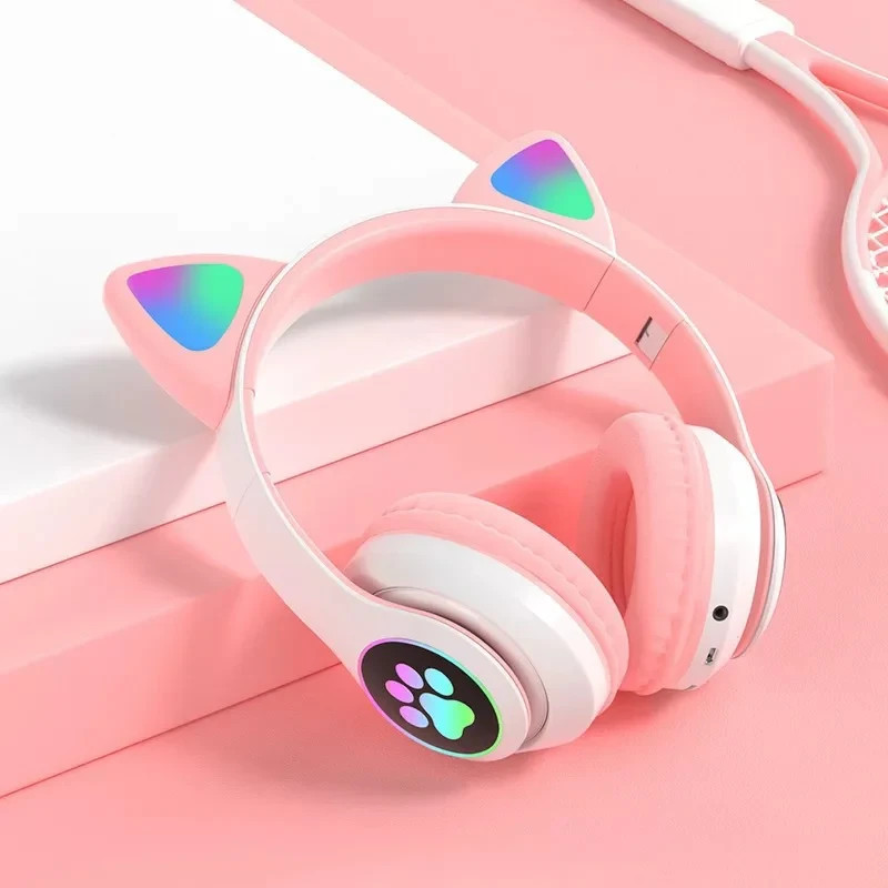 Cat Ear Bluetooth Wireless Headphone LED Mic Stereo Headset Kids Girls RGB Gift